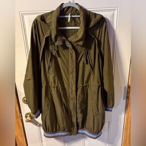 Free People Lightweight Hooded Jacket W/ Zip&Snap Closure Adj Draw String